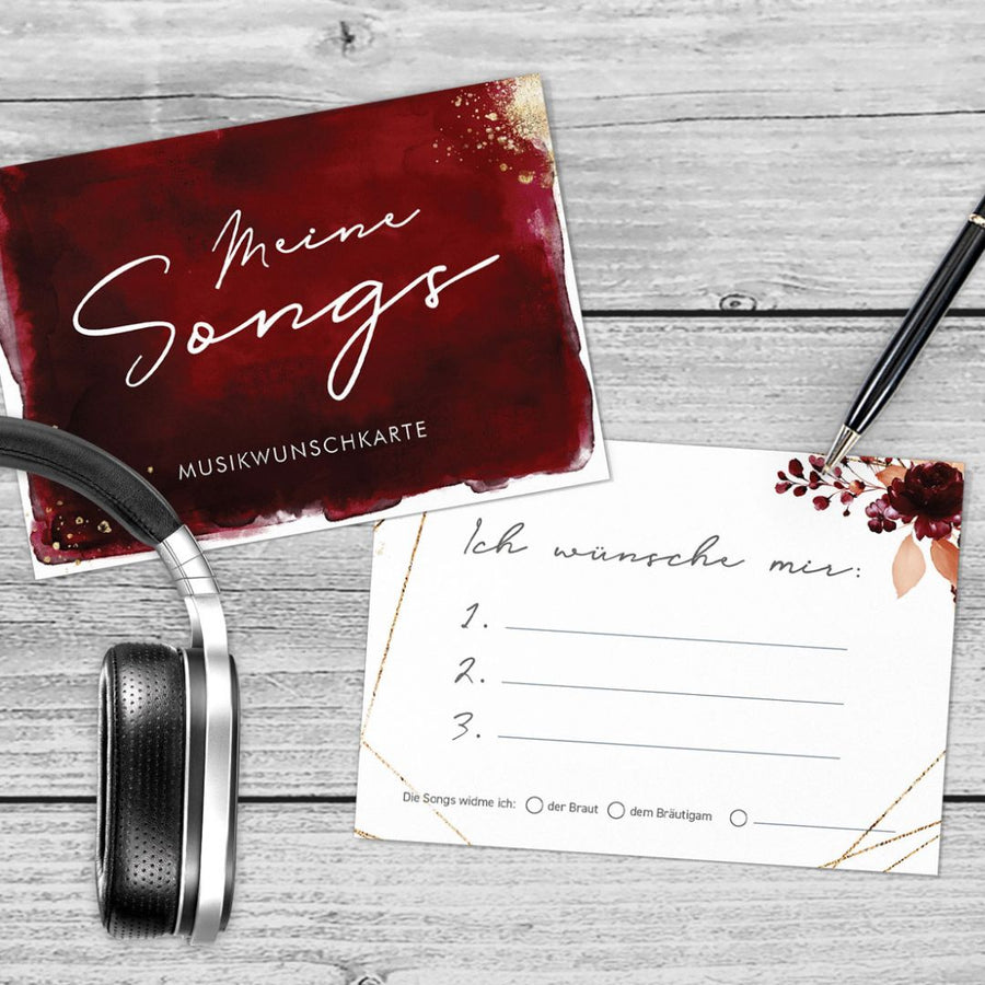 Musikwunschkarten Watercolor Breeze Weinrot DeinWeddingshop