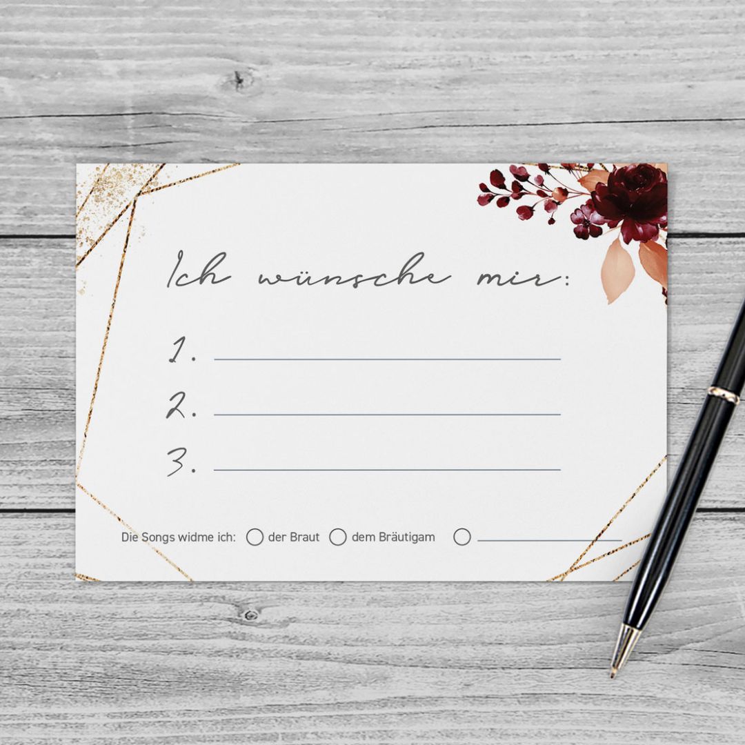 Musikwunschkarten Watercolor Breeze Weinrot DeinWeddingshop