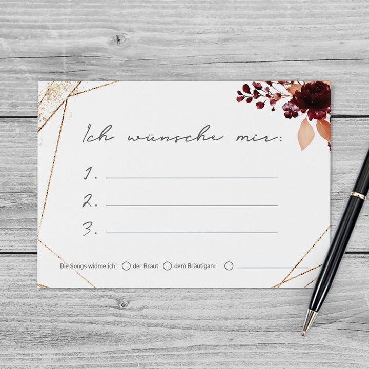 Musikwunschkarten Watercolor Breeze Weinrot DeinWeddingshop