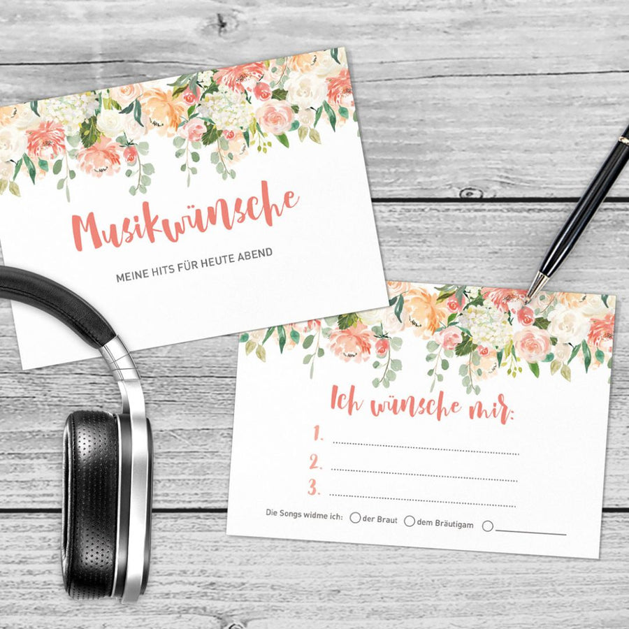 Musikwunschkarten Watercolor Floral DeinWeddingshop