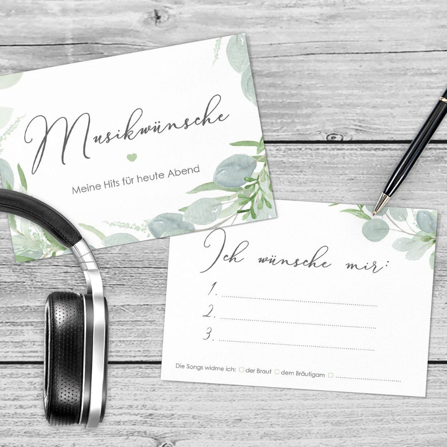 Musikwunschkarten Eucalyptus Green Love DeinWeddingshop