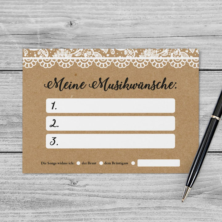 Musikwunschkarten Vintage Spitze DeinWeddingshop