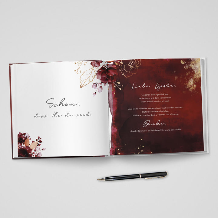Gästebuch Watercolor Breeze Weinrot 21x21 DeinWeddingshop