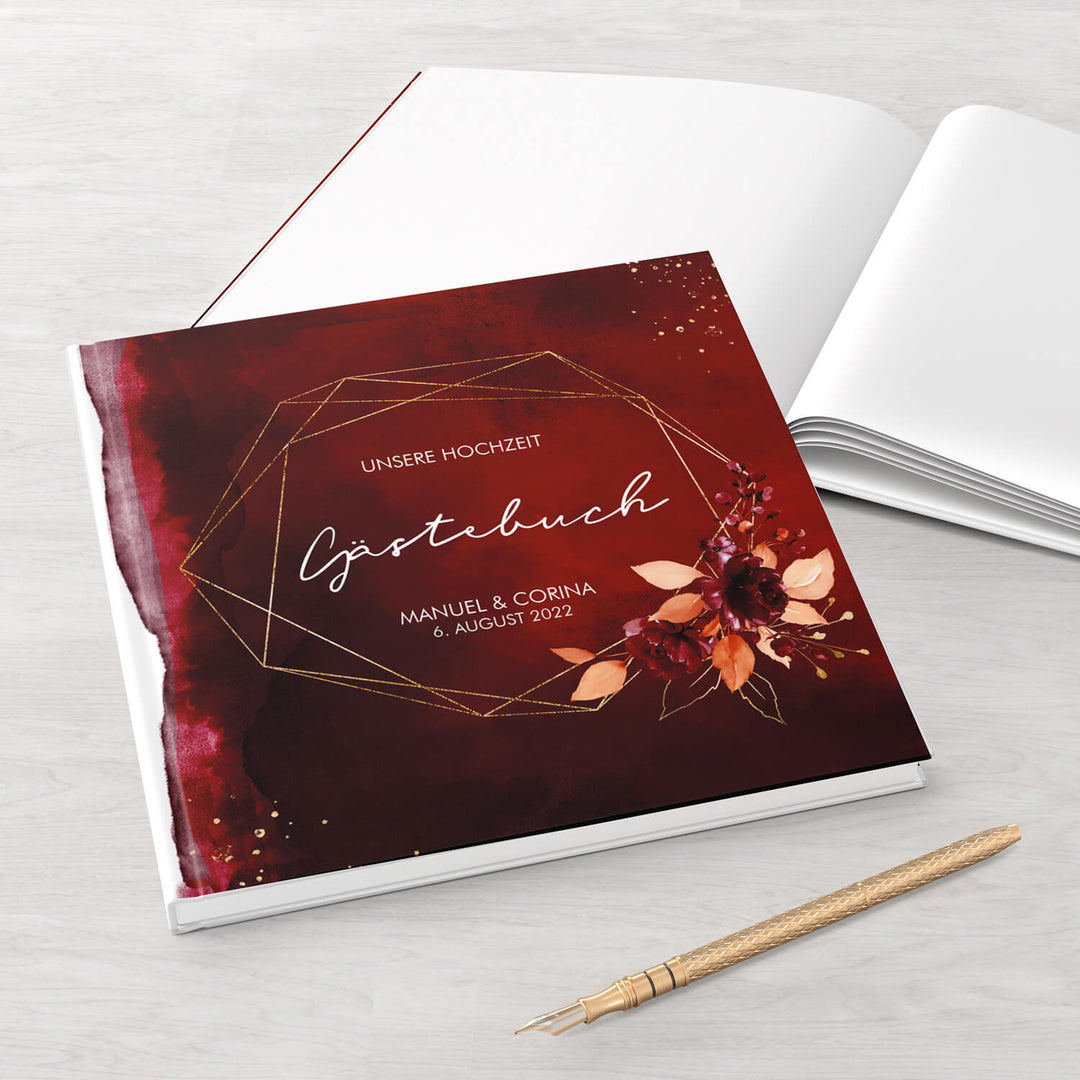 Gästebuch Watercolor Breeze Weinrot 21x21 DeinWeddingshop