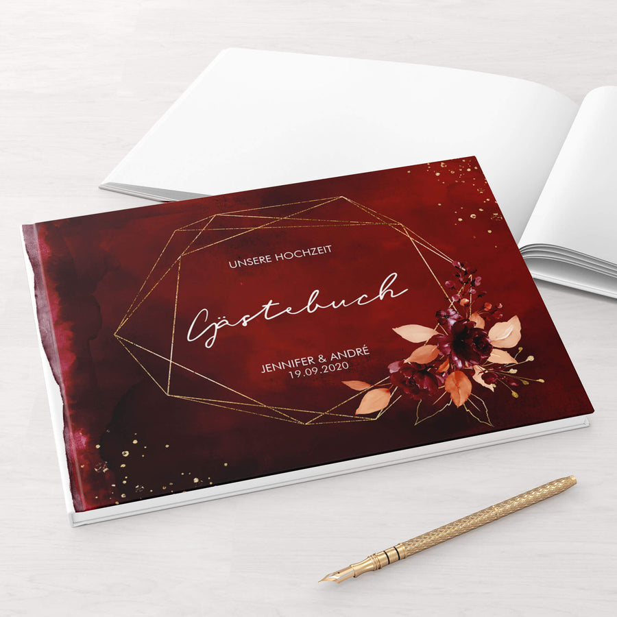 Gästebuch Watercolor Breeze Weinrot DeinWeddingshop