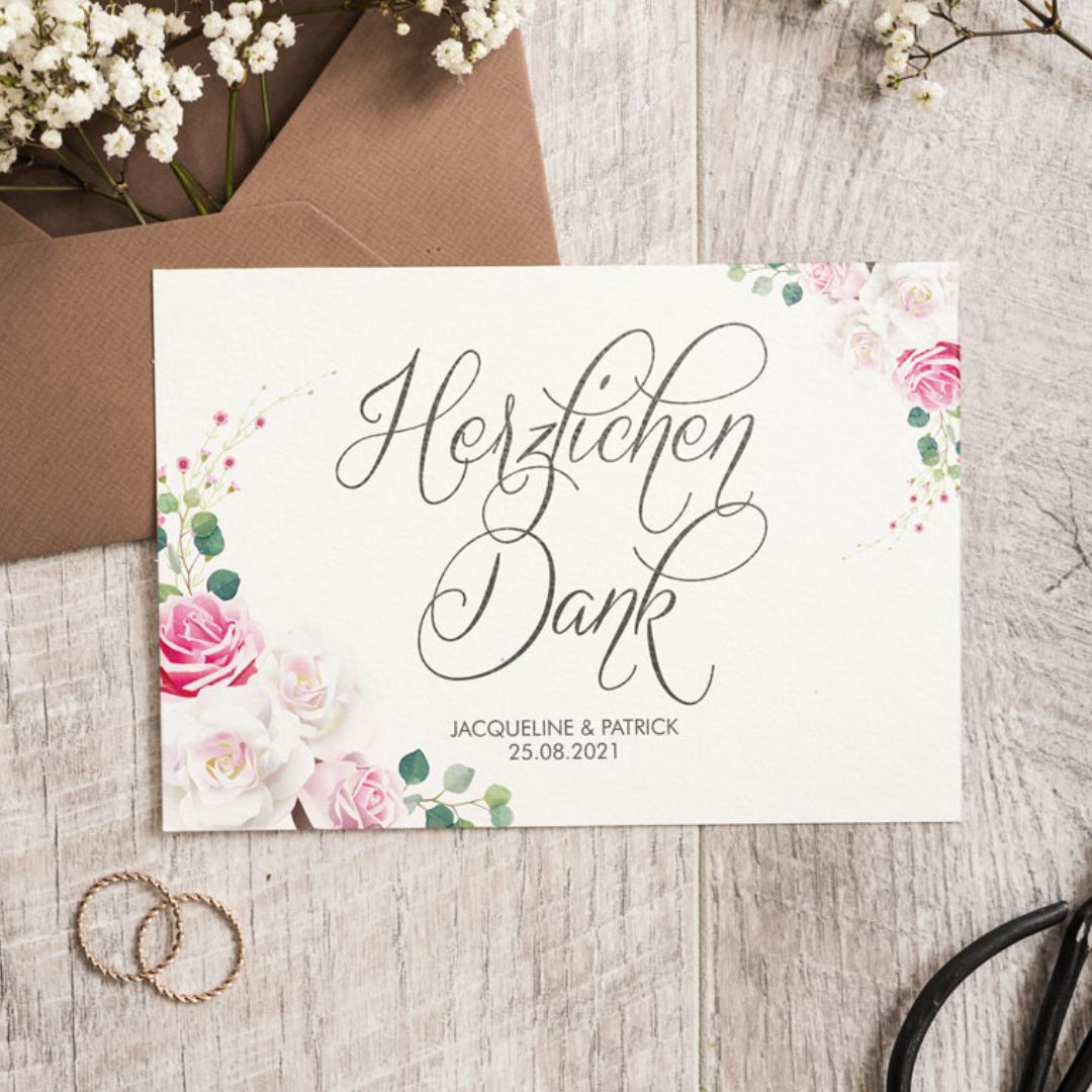 Dankeskarte Wild Rose DeinWeddingshop