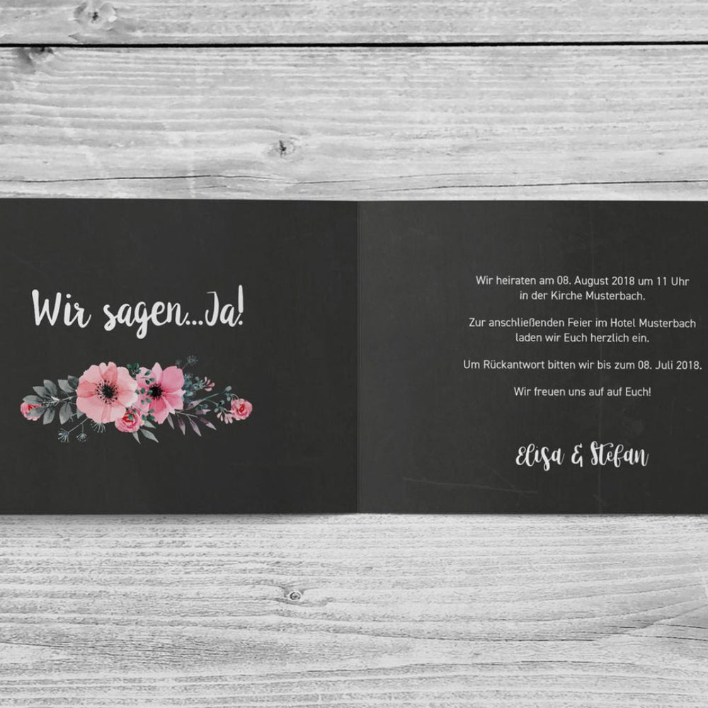 Einladungskarte Chalkboard Flower DeinWeddingshop