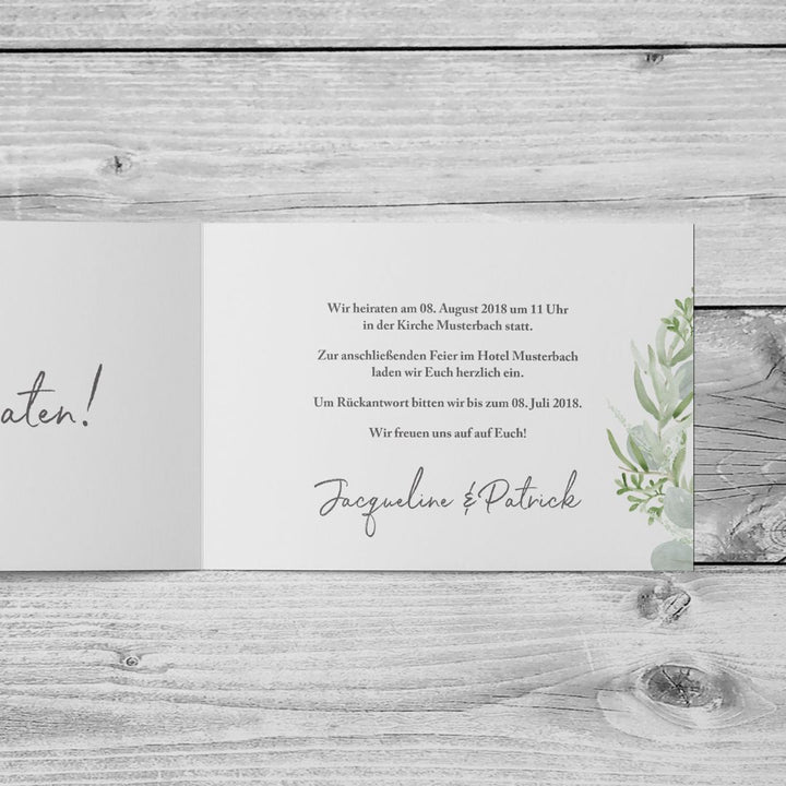 Einladungskarte Eucalyptus Green Love DeinWeddingshop