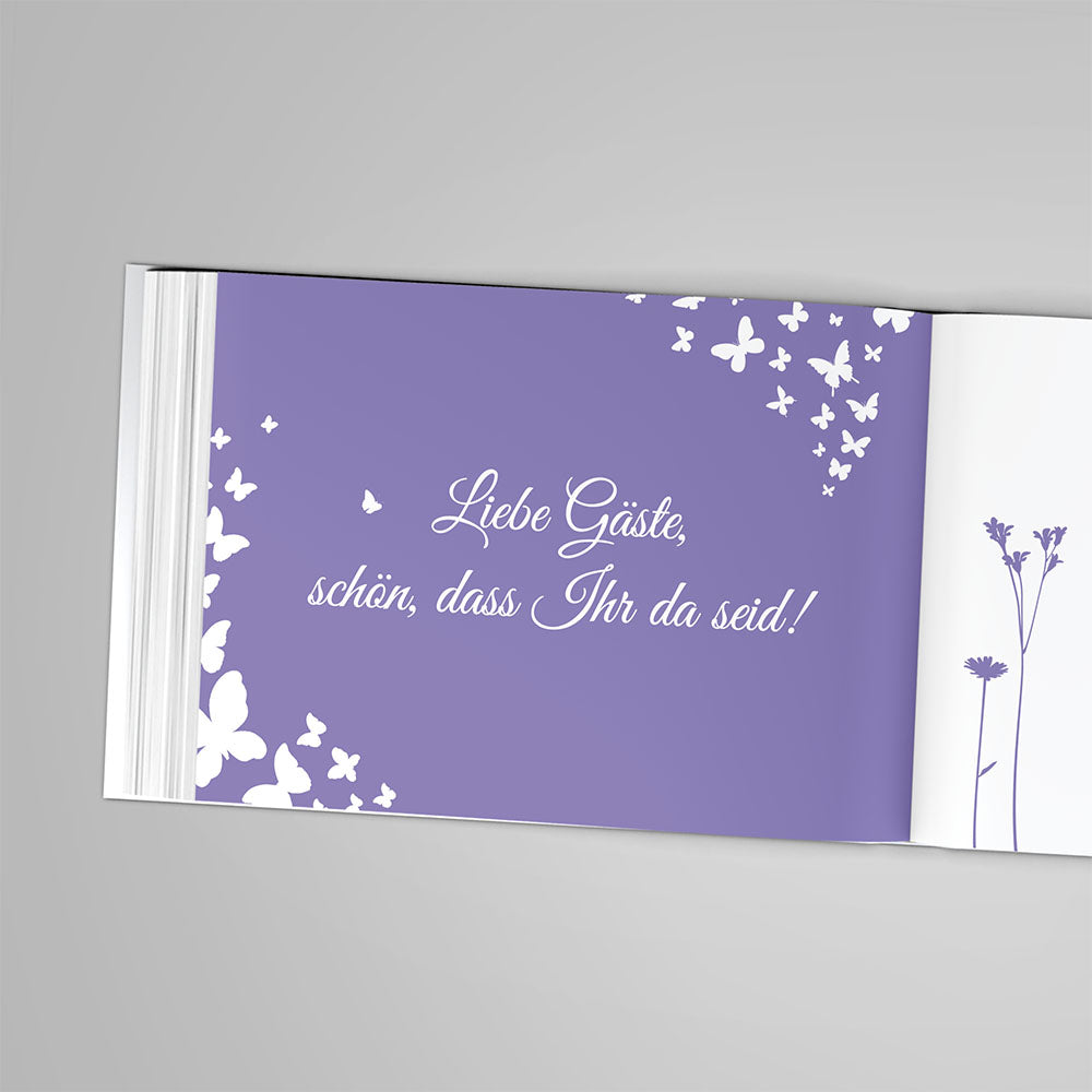 Gästebuch - Sale Butterfly Heart Flieder DeinWeddingshop