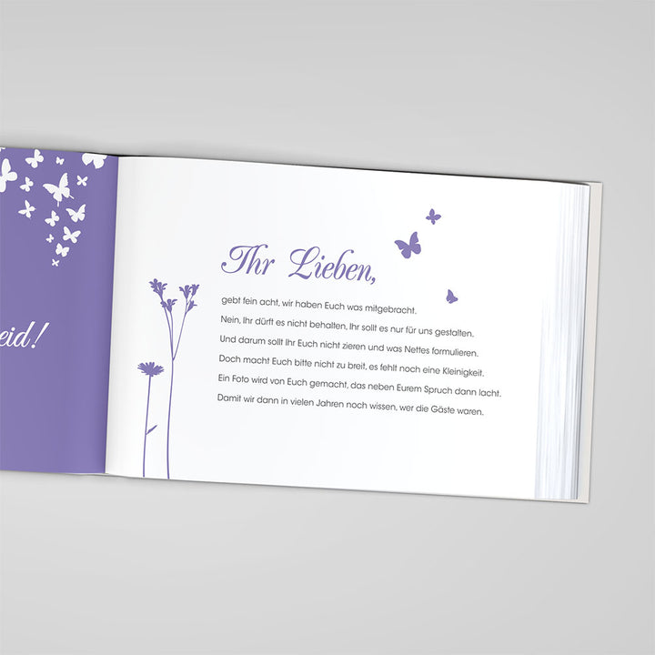 Gästebuch - Sale Butterfly Heart Flieder DeinWeddingshop
