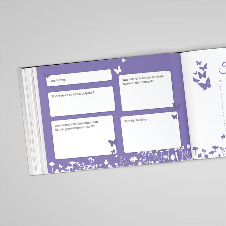 Gästebuch - Sale Butterfly Heart Flieder DeinWeddingshop