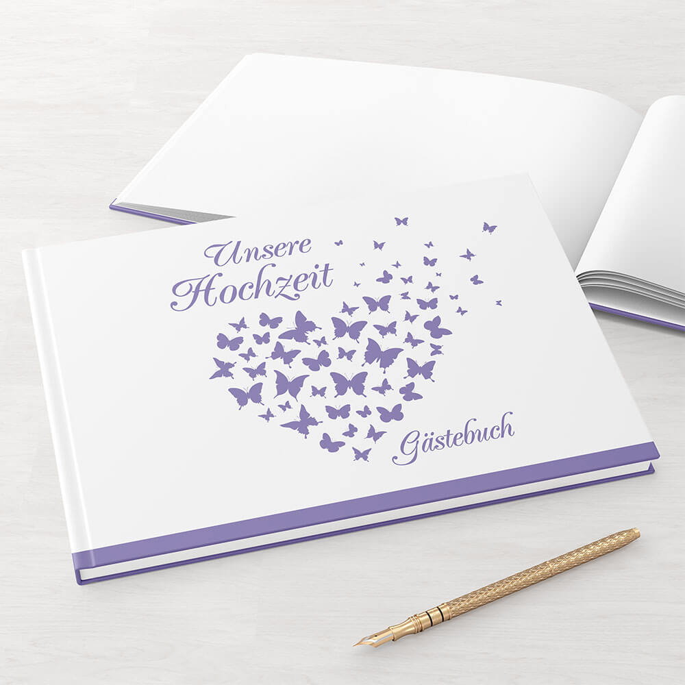Gästebuch - Sale Butterfly Heart Flieder DeinWeddingshop