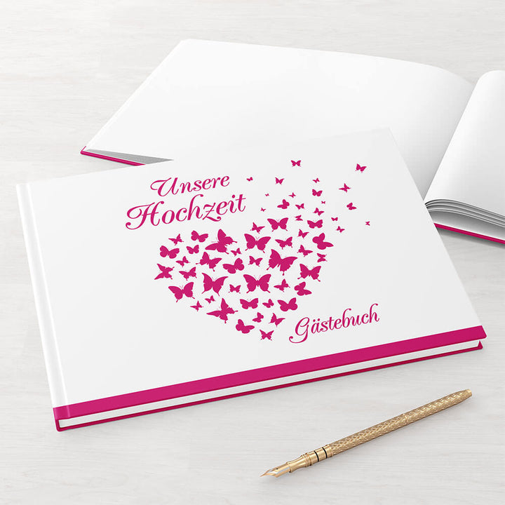 Gästebuch - Sale Butterfly Heart Magenta DeinWeddingshop