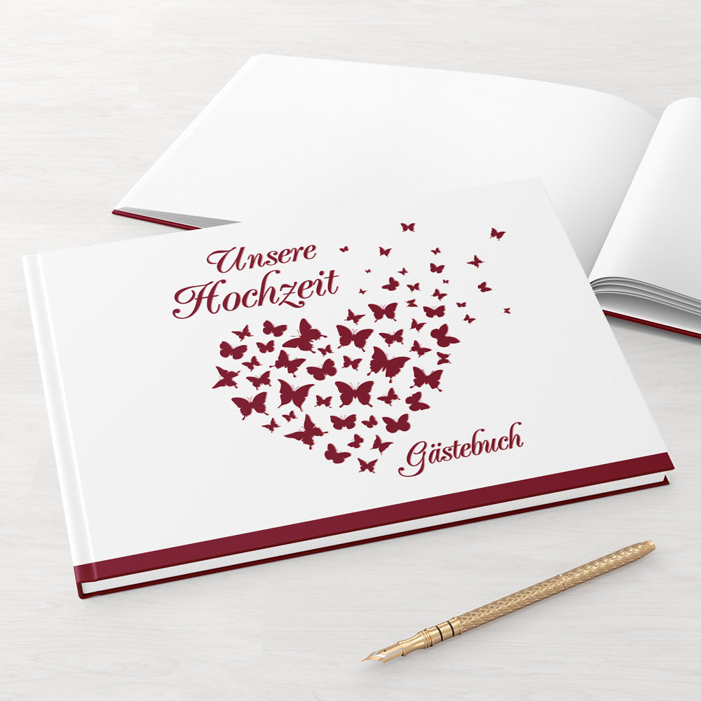 Gästebuch - Sale Butterfly Heart Weinrot DeinWeddingshop