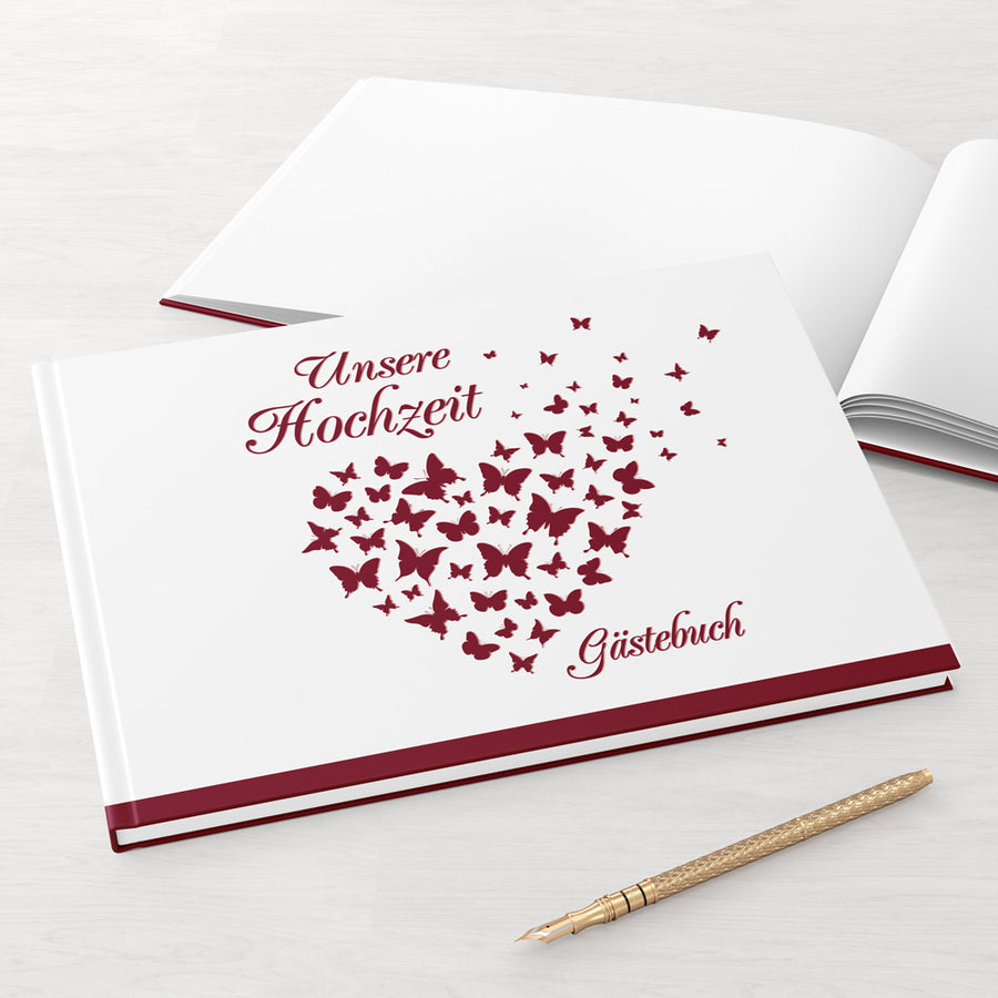 Gästebuch - Sale Butterfly Heart Weinrot DeinWeddingshop