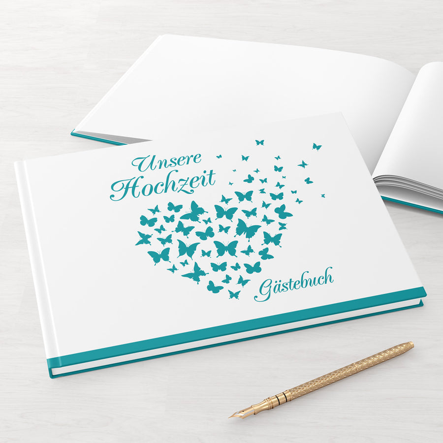 Gästebuch - Sale Butterfly Heart Türkis DeinWeddingshop