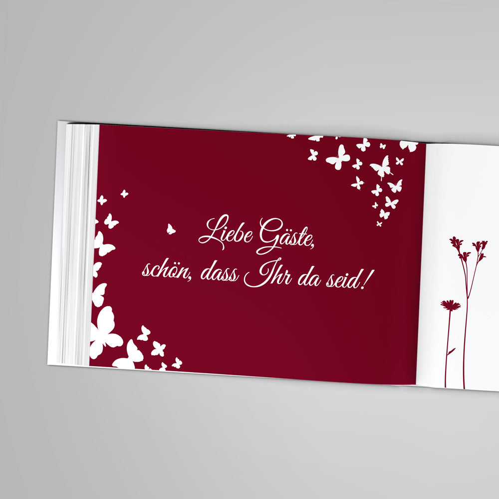 Gästebuch - Sale Butterfly Heart Weinrot DeinWeddingshop