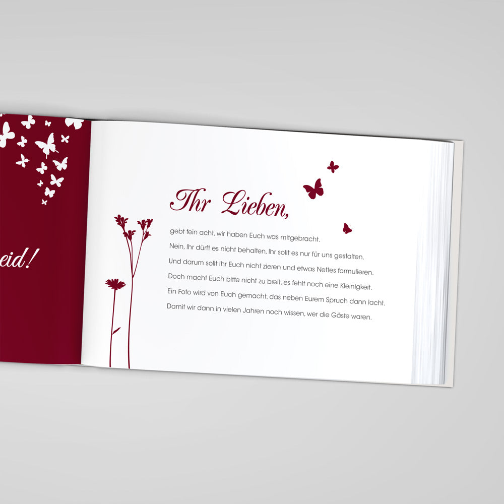 Gästebuch - Sale Butterfly Heart Weinrot DeinWeddingshop