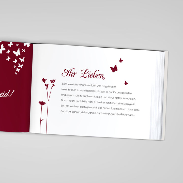 Gästebuch - Sale Butterfly Heart Weinrot DeinWeddingshop
