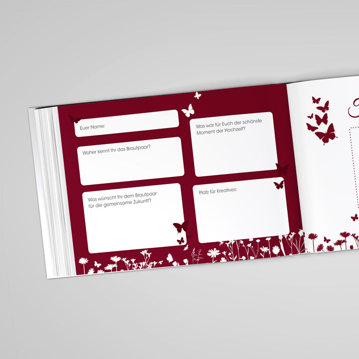 Gästebuch - Sale Butterfly Heart Weinrot DeinWeddingshop