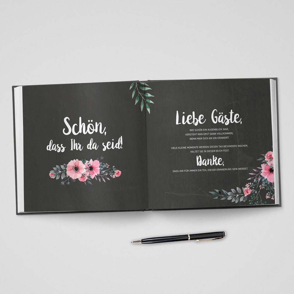 Gästebuch Chalkboard Flower 21x21 DeinWeddingshop