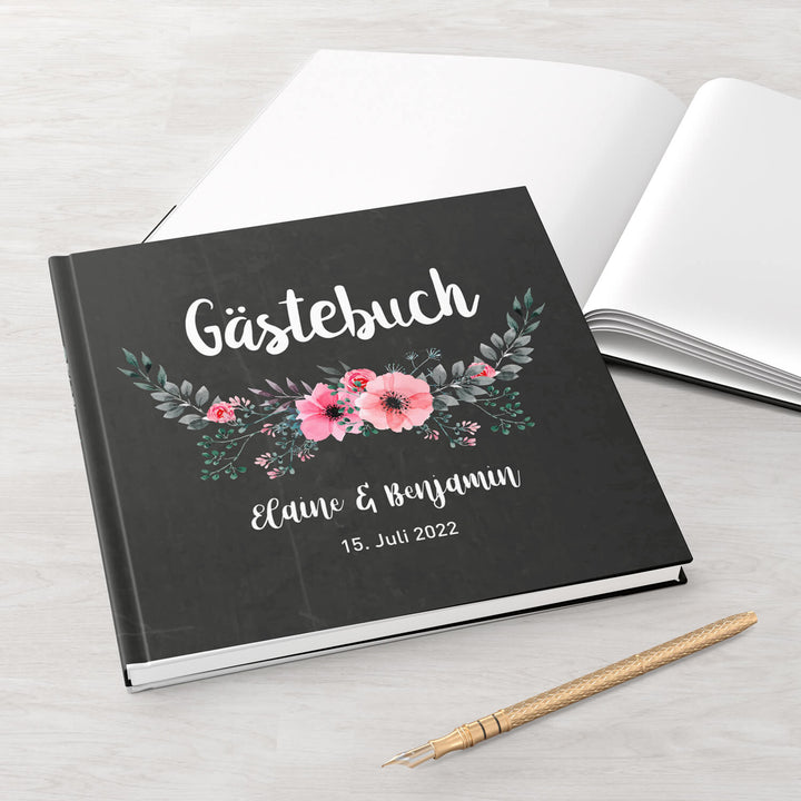 Gästebuch Chalkboard Flower 21x21 DeinWeddingshop