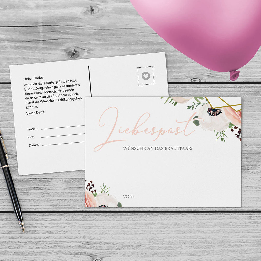 Ballonkarten Modern Floral DeinWeddingshop