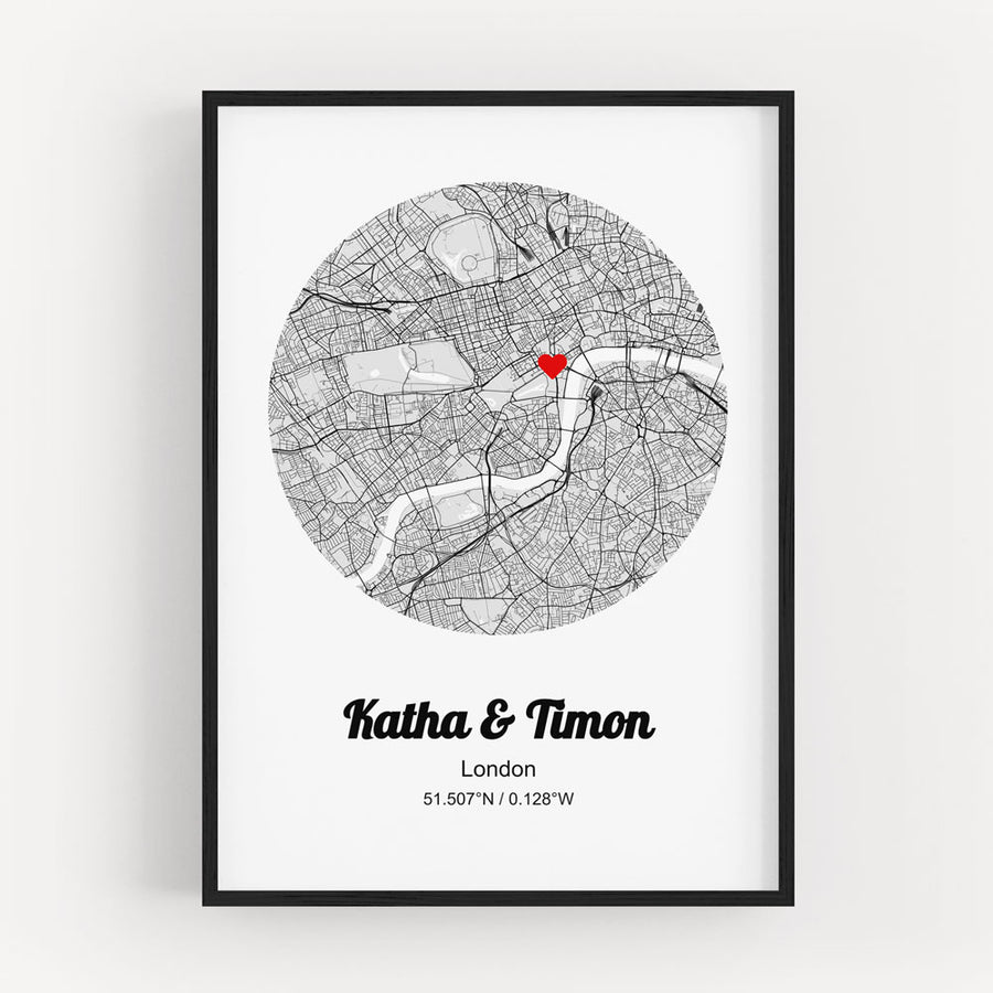 Wandbilder Stadtkarte - Rund DeinWeddingshop